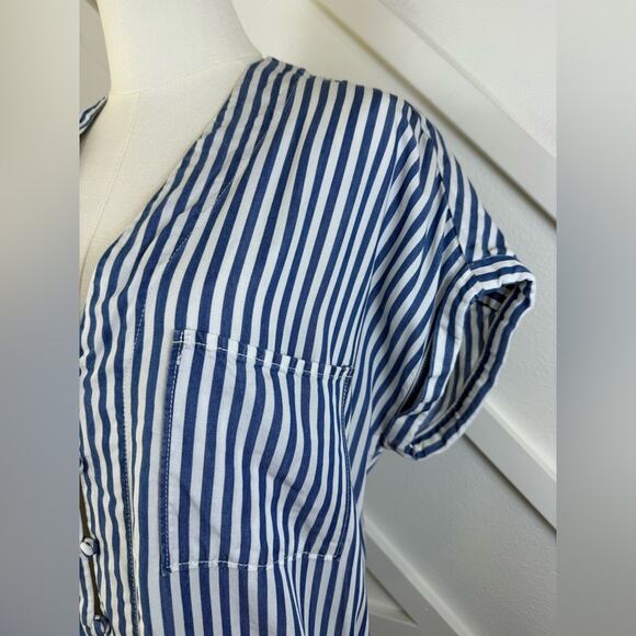 Revolve PAIGE Haidee Blue And White Stripe Drawstring Raw Hem Dress Size Medium - Picture 4 of 12